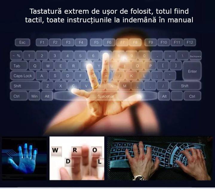 Tastatura cu laser de proiectie, virtuala, portabila, fara fir, Bluetooth, USB, compatibila cu iOS / Android / Windows, 1000 mAh, alb - imagine 7