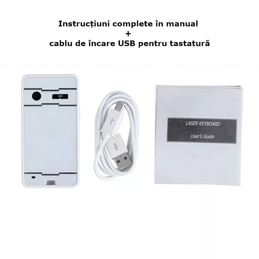Tastatura cu laser de proiectie, virtuala, portabila, fara fir, Bluetooth, USB, compatibila cu iOS / Android / Windows, 1000 mAh, alb - imagine 8