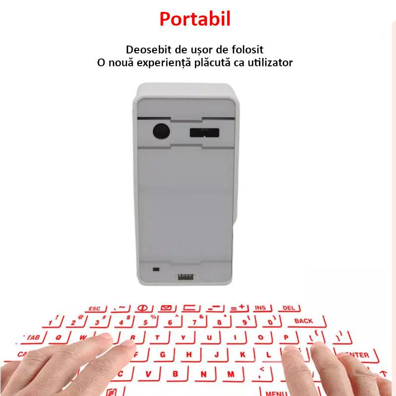 Tastatura cu laser de proiectie, virtuala, portabila, fara fir, Bluetooth, USB, compatibila cu iOS / Android / Windows, 1000 mAh, alb - imagine 3