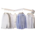 Suport pentru umerase, haine, pentru spatiu organziat, deosebit de rezistent, rotatie 360°, usor de montat, pliabil, 3 segmente, 124 cm, aluminiu, alb