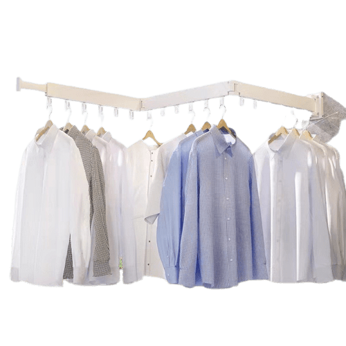 Suport pentru umerase, haine, pentru spatiu organziat, deosebit de rezistent, rotatie 360°, usor de montat, pliabil, 3 segmente, 124 cm, aluminiu, alb