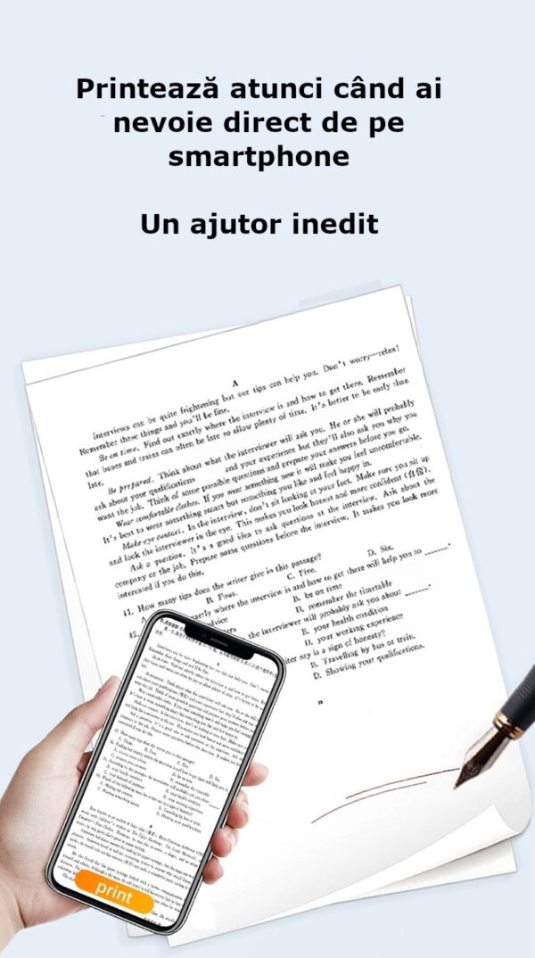 Imprimanta termica, model ultra portabil, de dimensiuni reduse, fara fir, nu necesita tus, A4, Bluetooth, aplicatie compatibila cu iOS / Android, acumulator 1000 mAh, 100 foi incluse, alb - imagine 7