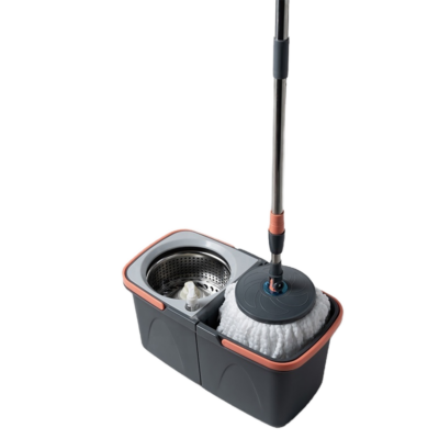 Set mop rotativ 360 grade cu galeata 2 compartimente, stoarcere automata, cap rotund microfibra, coada telescopica, multicolor